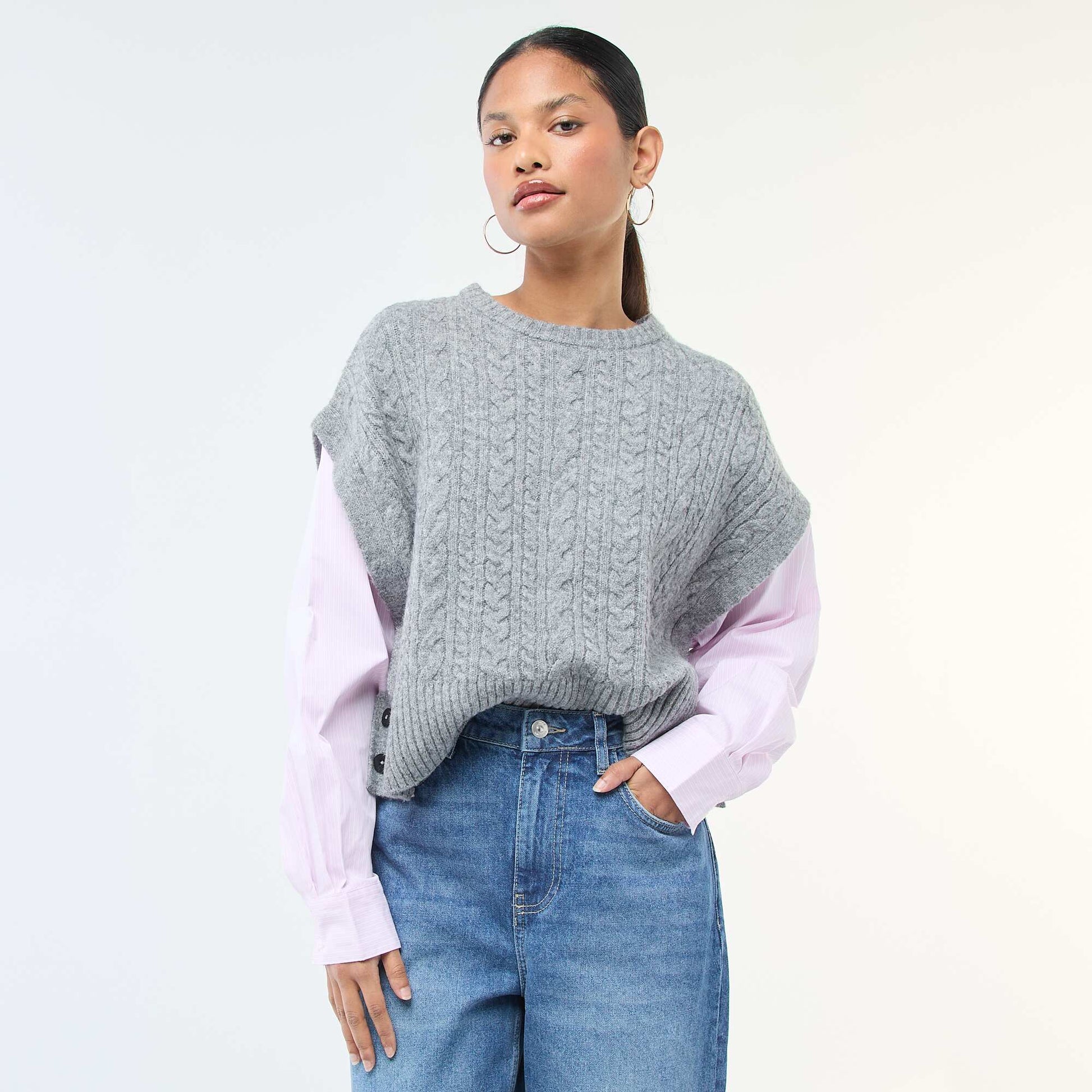 Pull effet 2-en-1 pull + chemise GRIS