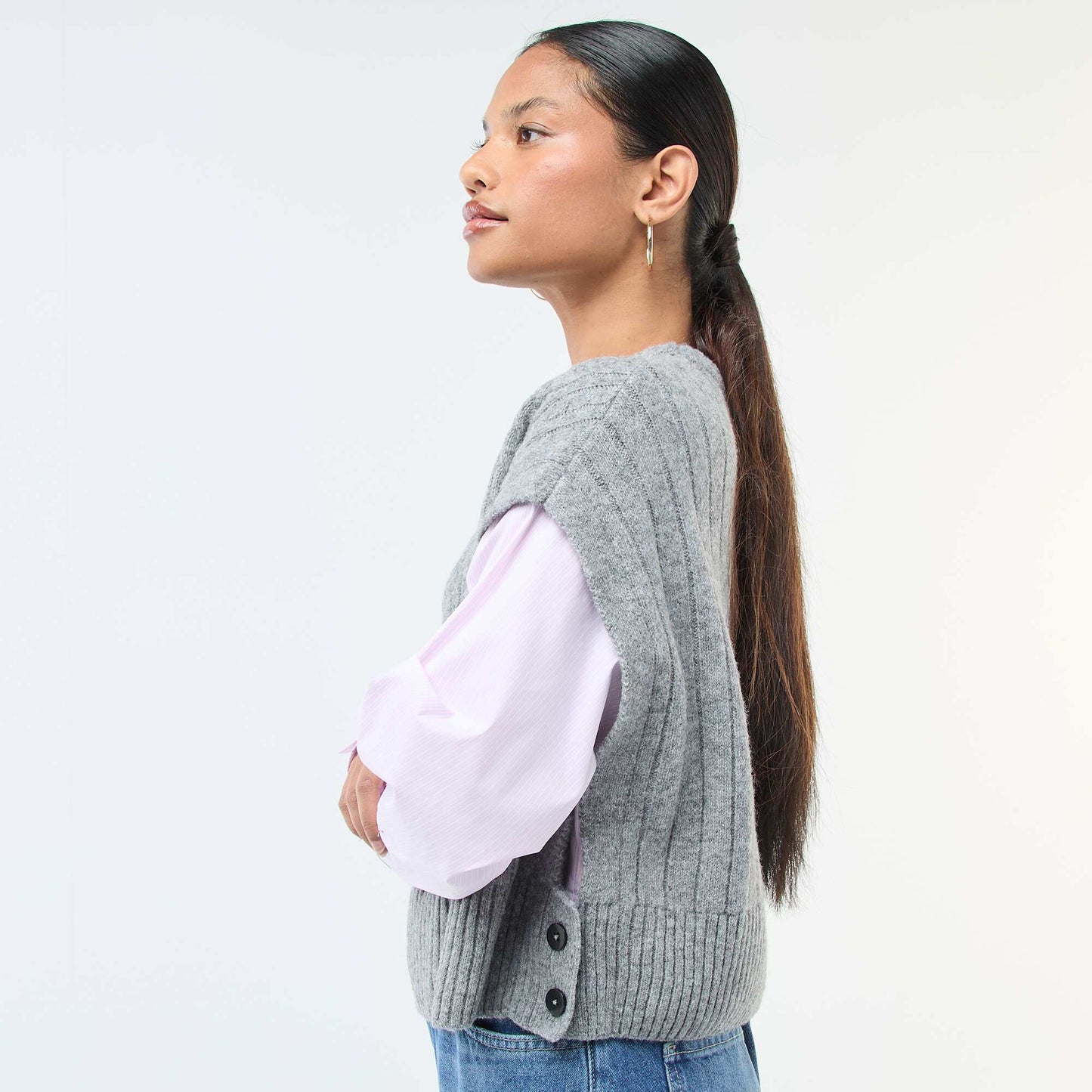 Pull effet 2-en-1 pull + chemise GRIS