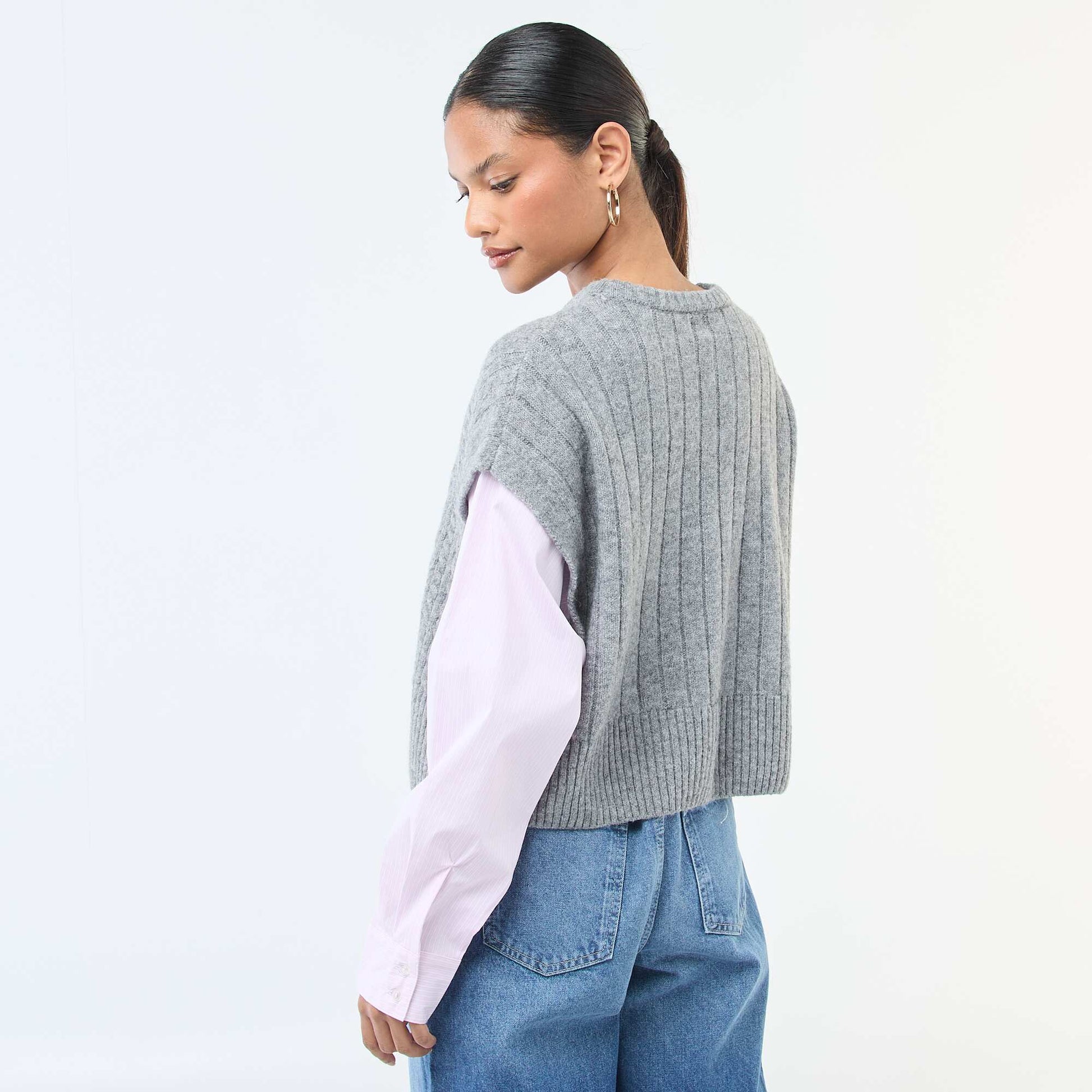 Pull effet 2-en-1 pull + chemise GRIS