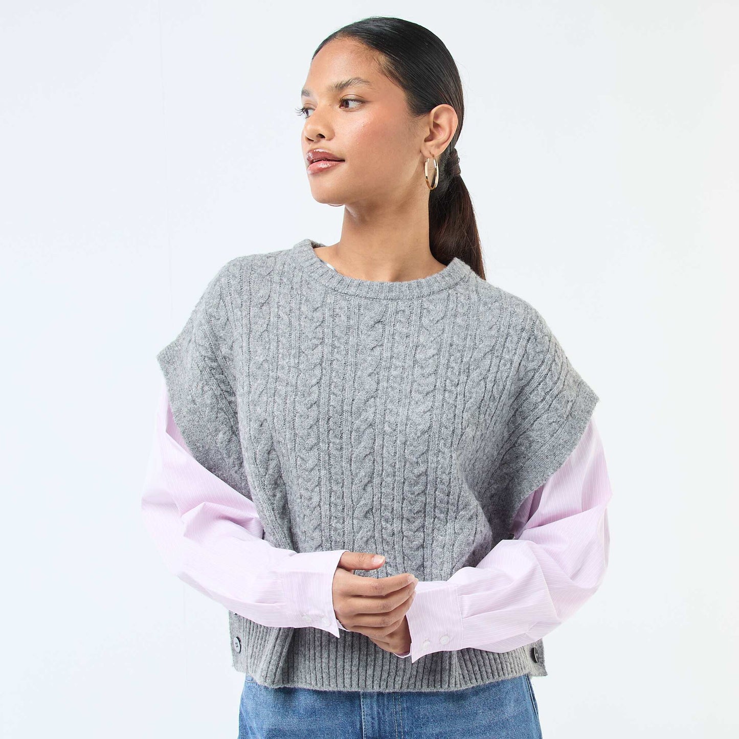 Pull effet 2-en-1 pull + chemise GRIS