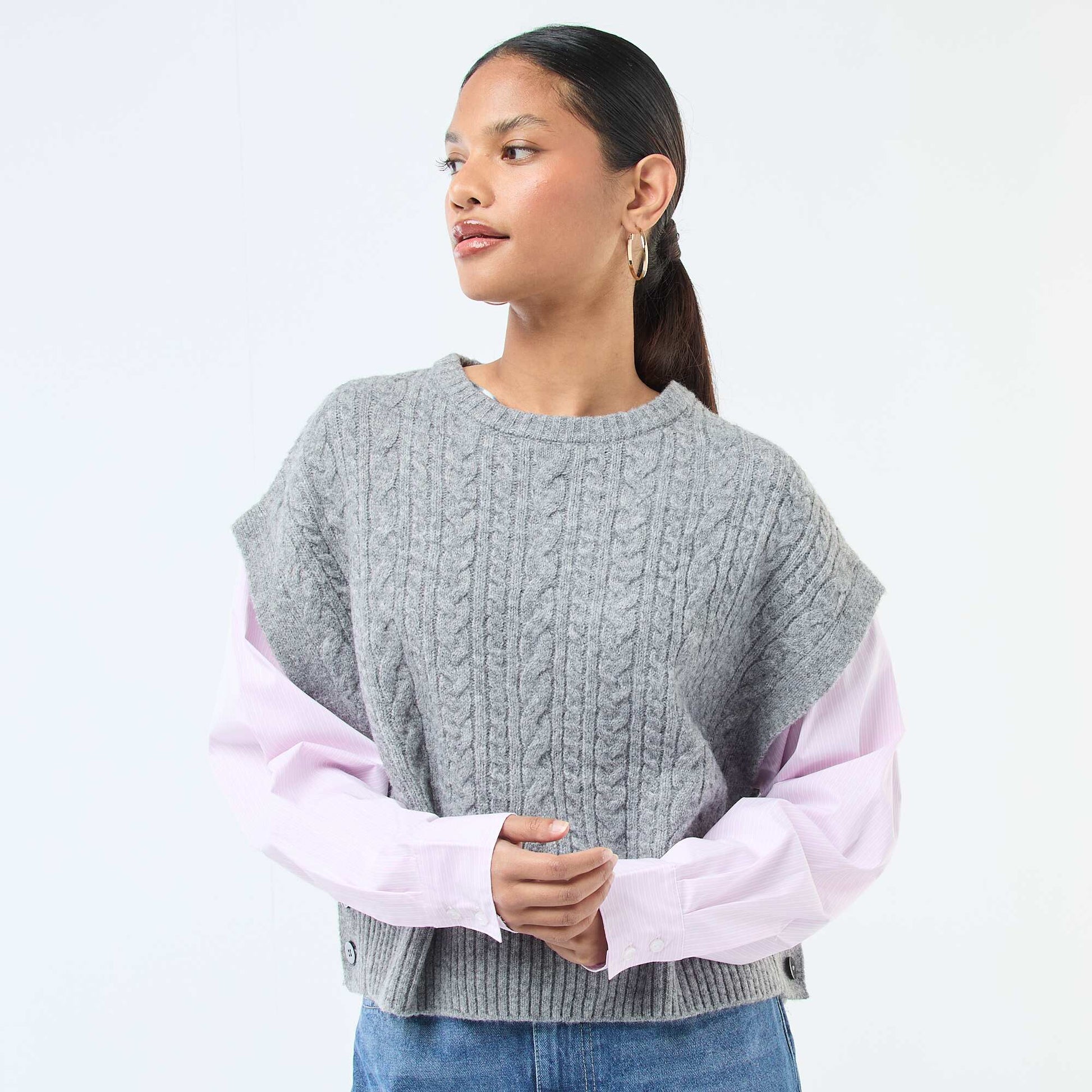 Pull effet 2-en-1 pull + chemise GRIS