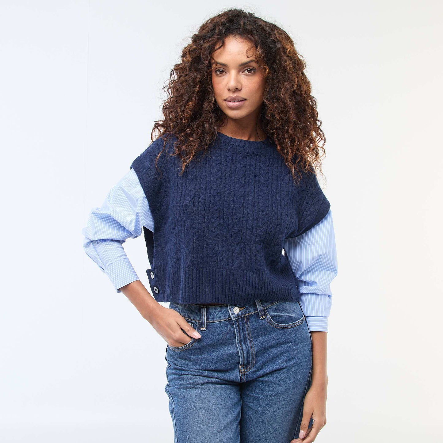 Pull effet 2-en-1 pull + chemise BLEU
