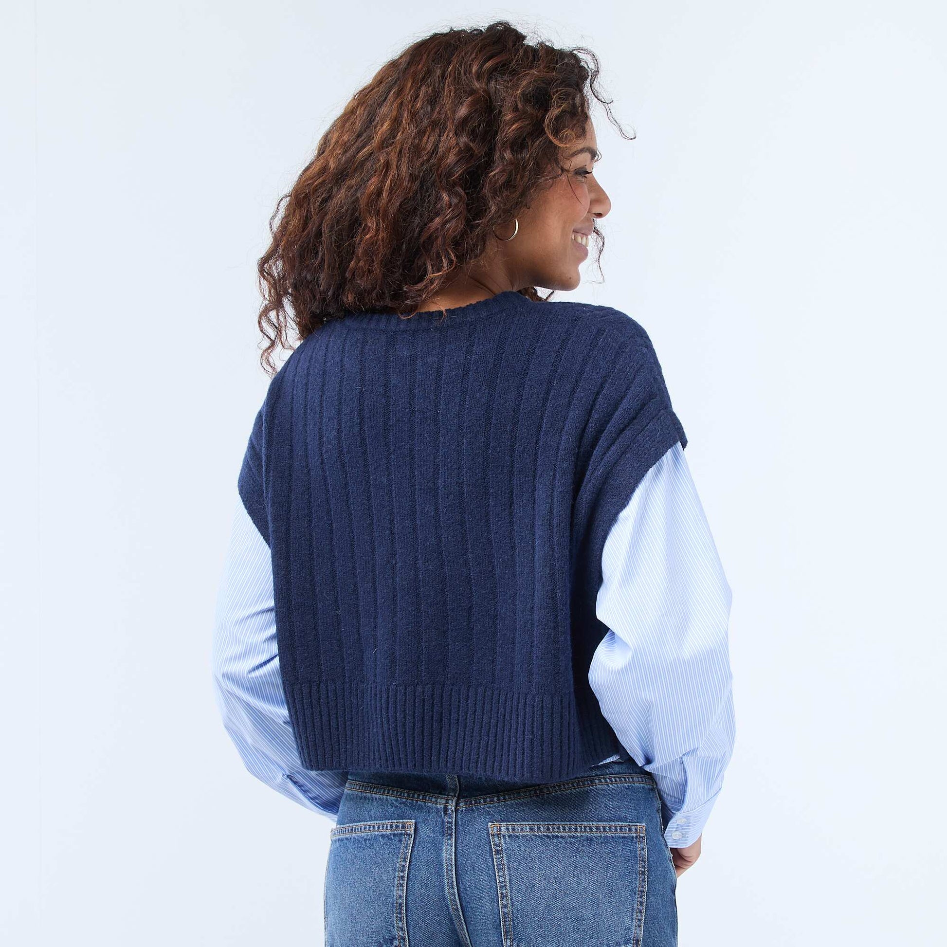 Pull effet 2-en-1 pull + chemise BLEU