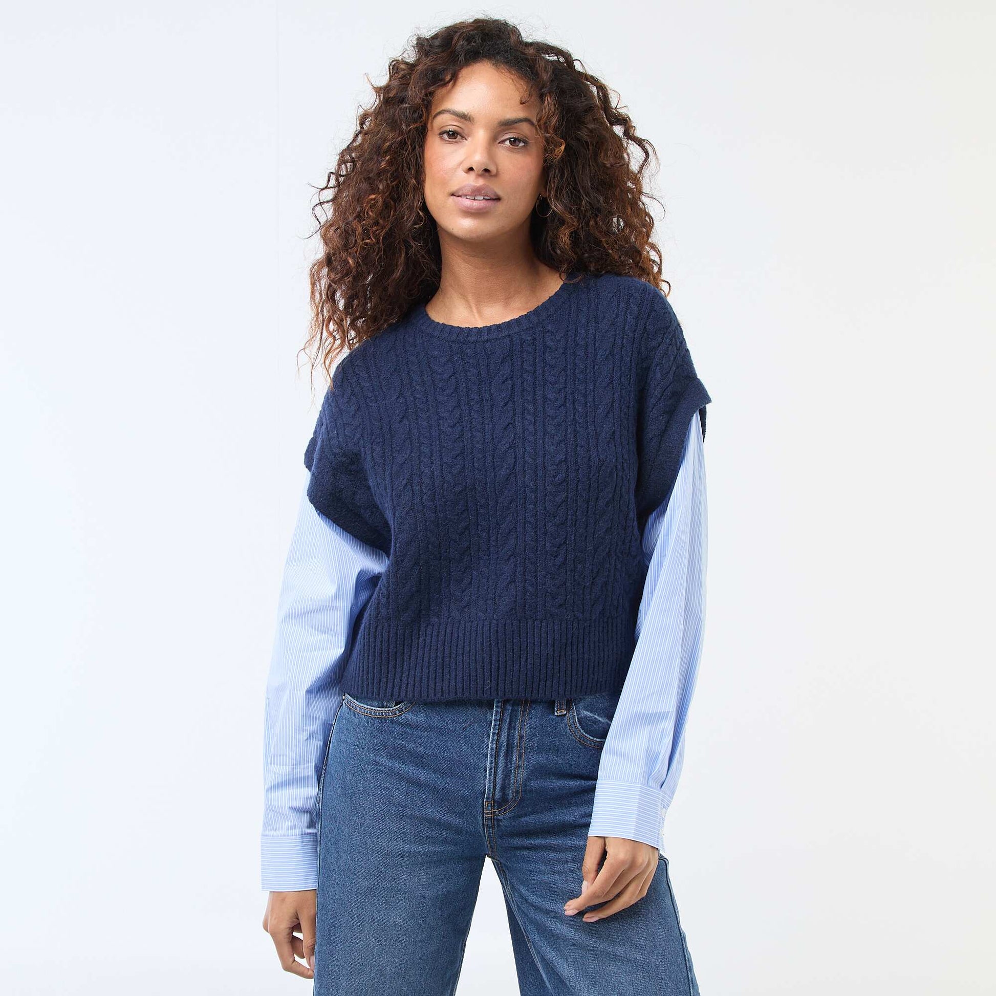 Pull effet 2-en-1 pull + chemise BLEU
