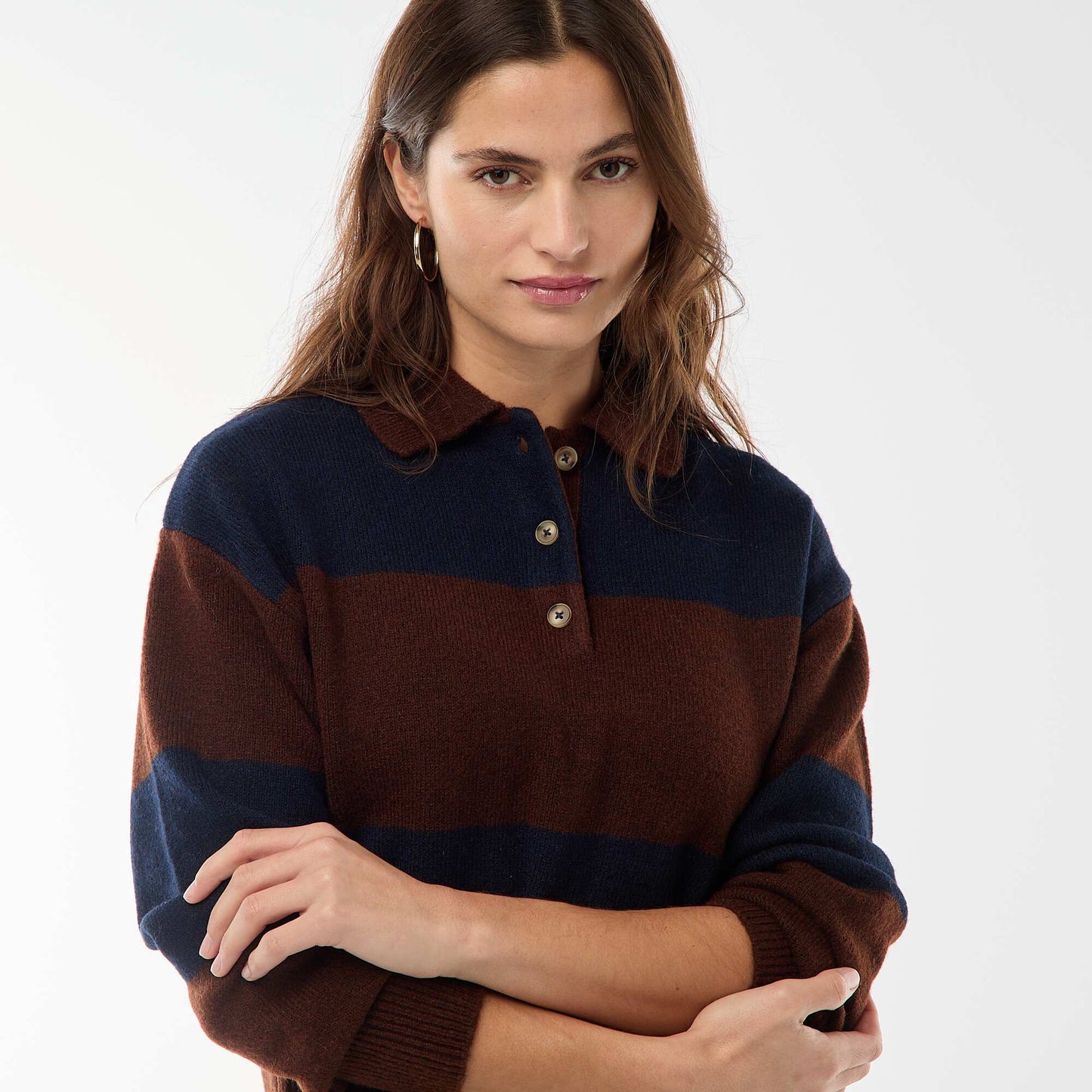 Pull en maille grosse jauge avec un col polo MARRON