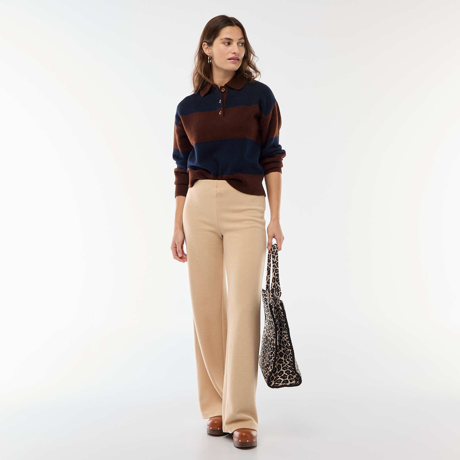 Pull en maille grosse jauge avec un col polo MARRON