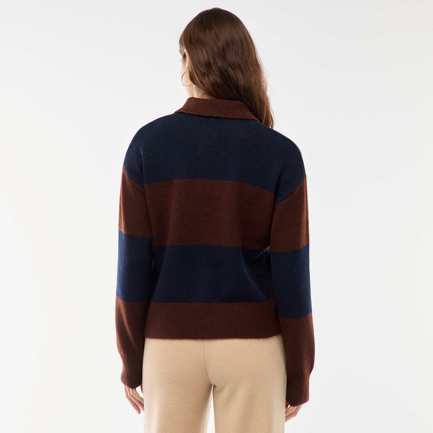 Pull en maille grosse jauge avec un col polo MARRON