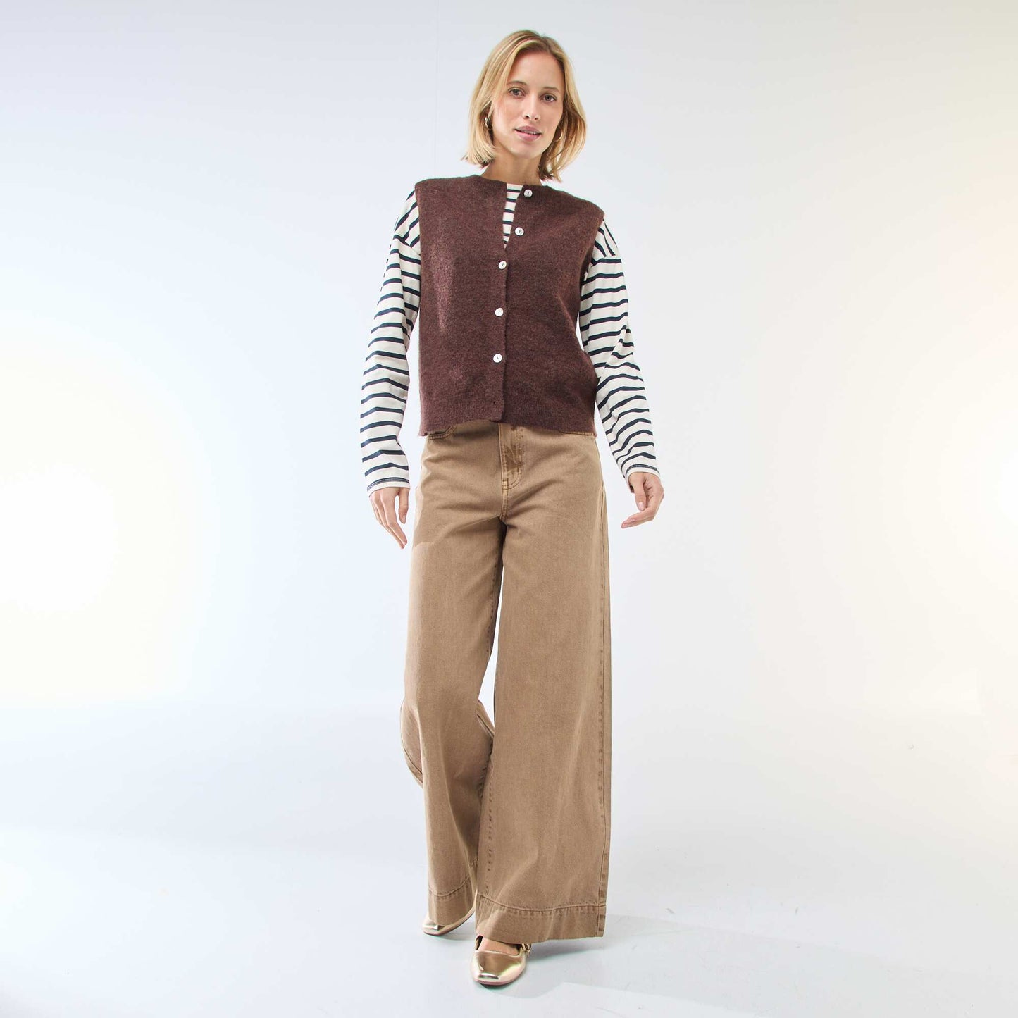 Gilet sans manches uni MARRON