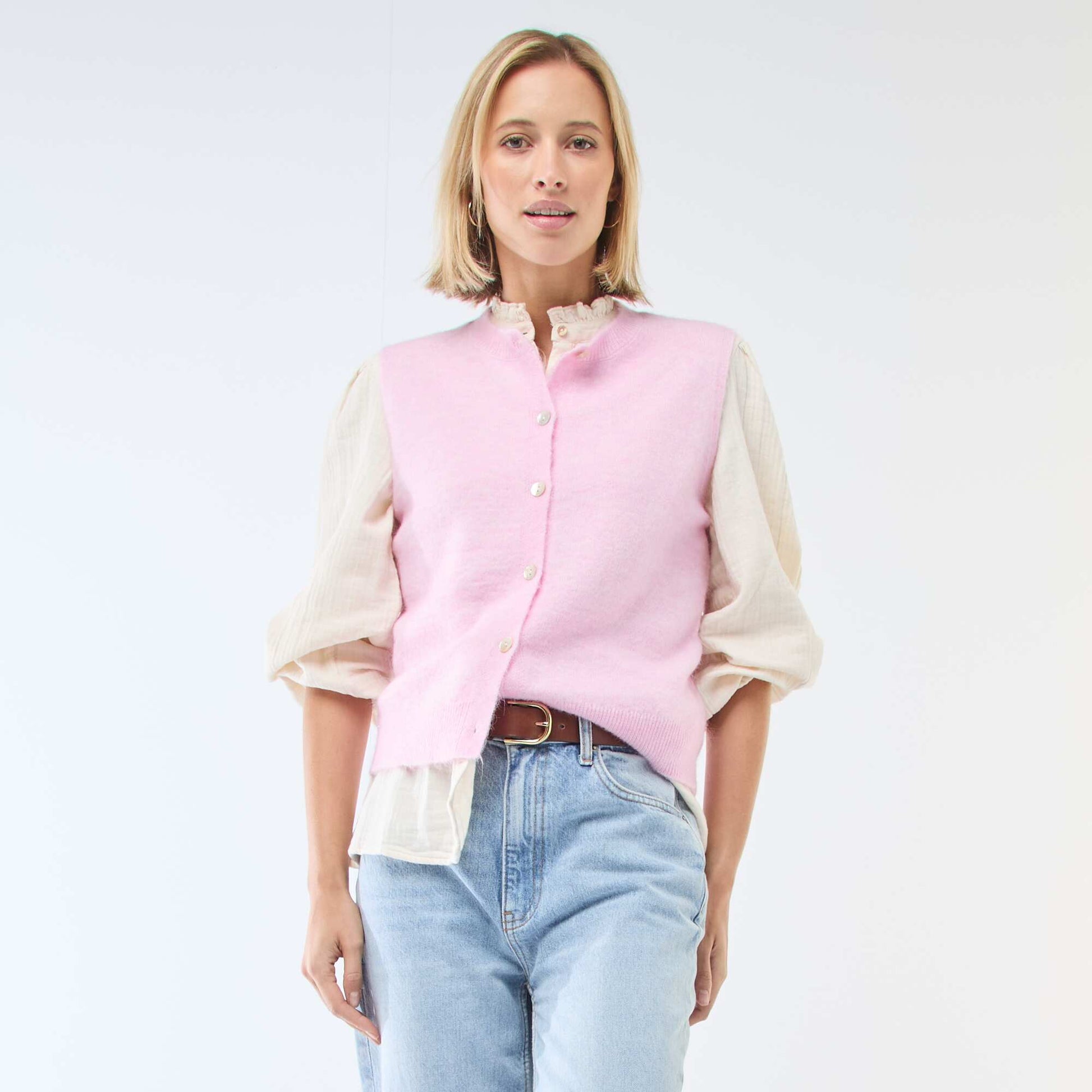 Gilet sans manches uni ROSE