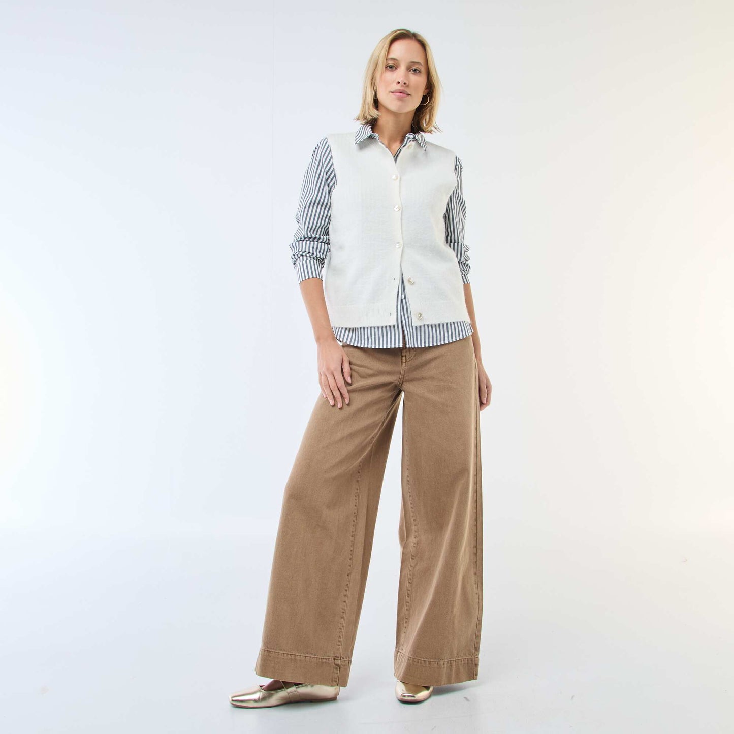 Gilet sans manches uni BEIGE