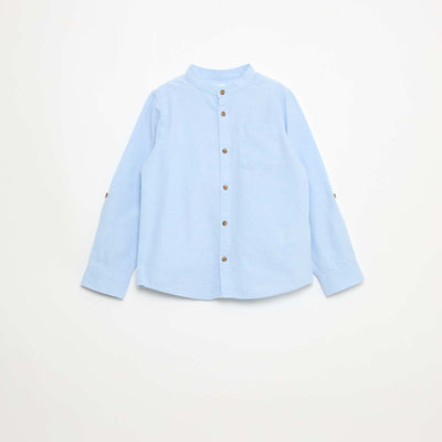 Chemise col mao en coton uni BLEU