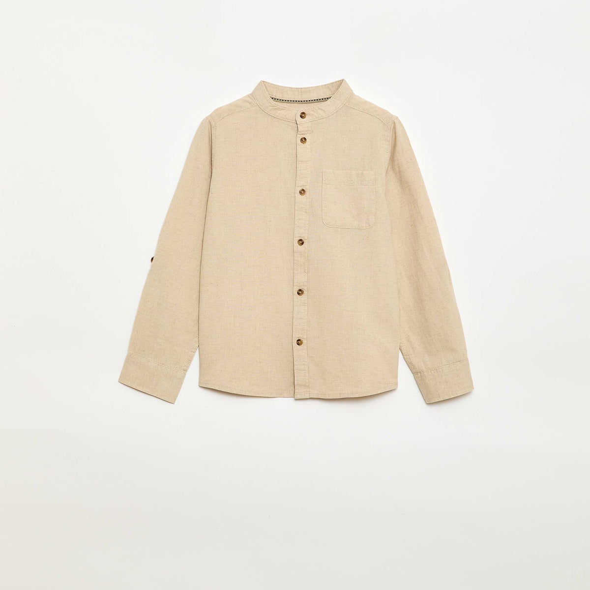Chemise à manches longues en lin et coton BEIGE