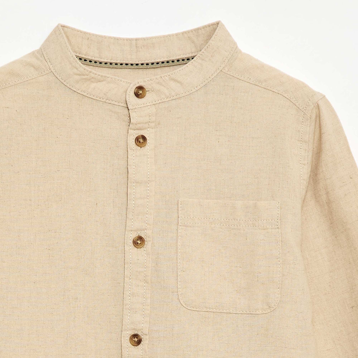 Chemise à manches longues en lin et coton BEIGE
