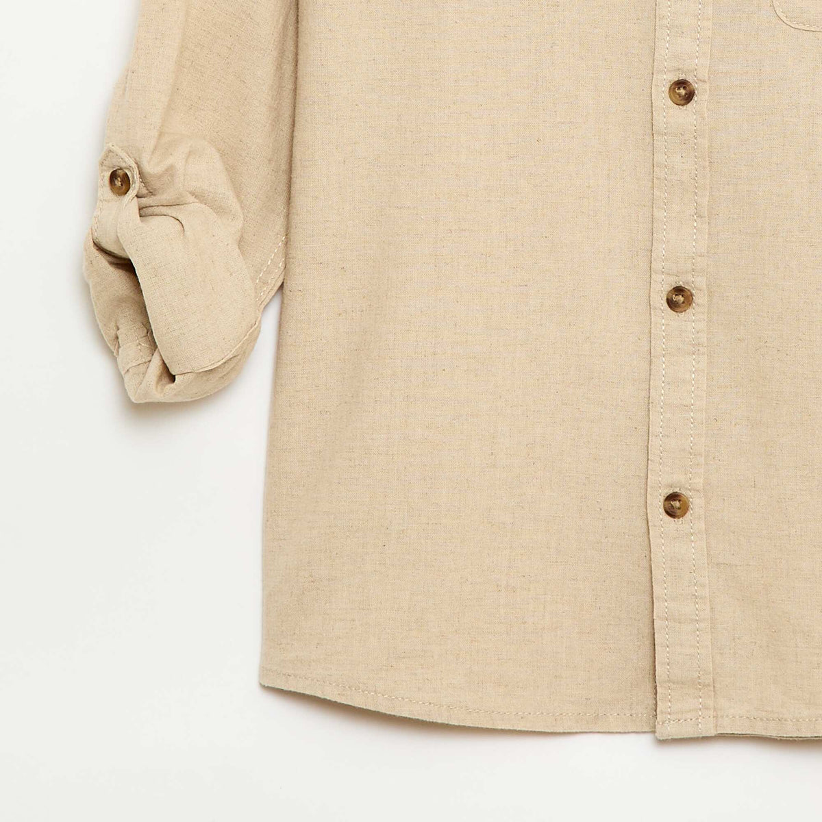 Chemise à manches longues en lin et coton BEIGE