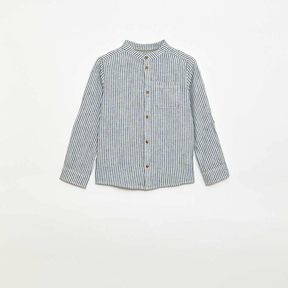 Chemise à manches longues en lin et coton BLEU