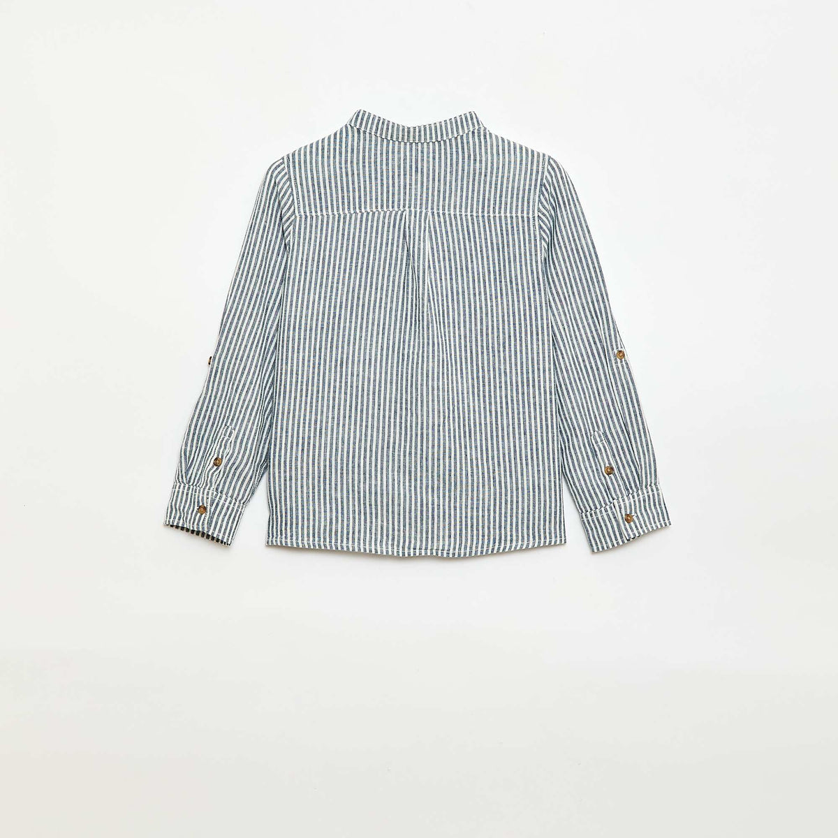 Chemise à manches longues en lin et coton BLEU