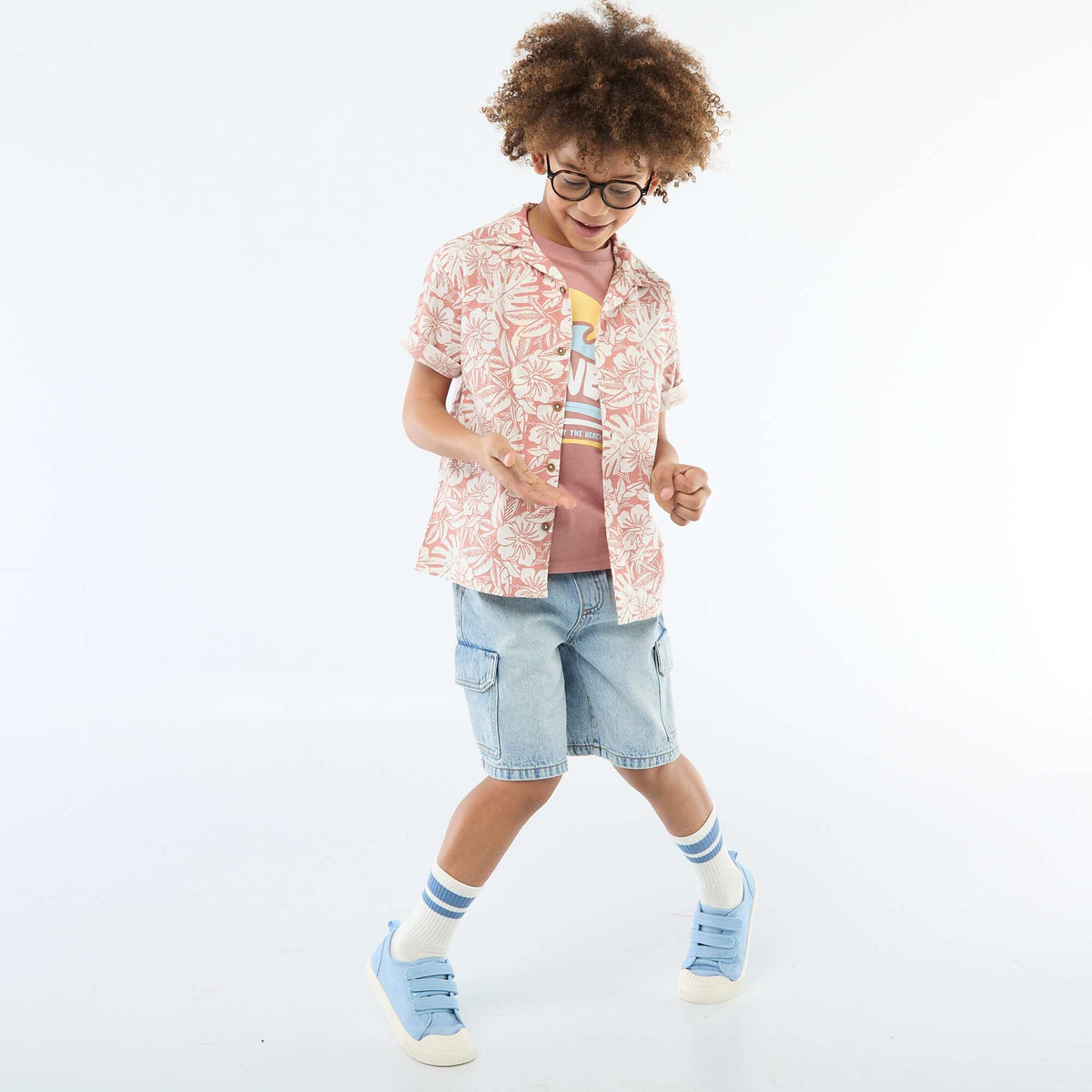 Chemise regular manches courtes en coton ROUGE
