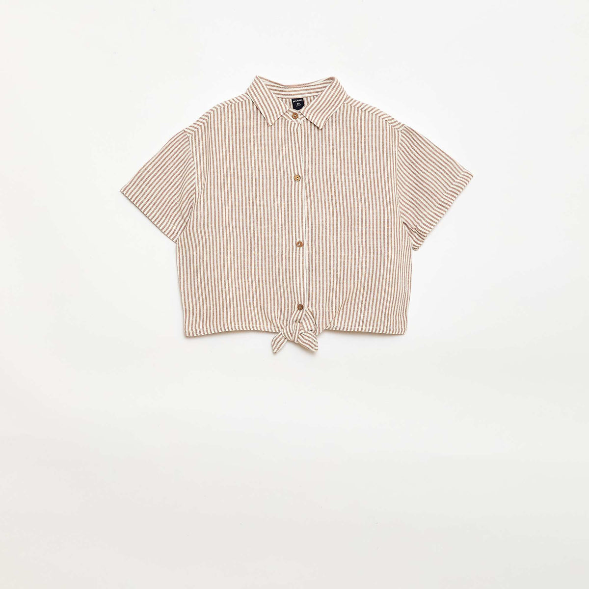 Chemise à manches courtes en lin mélangé BEIGE