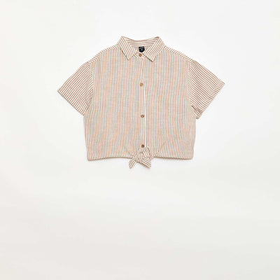 Chemise à manches courtes en lin mélangé BEIGE