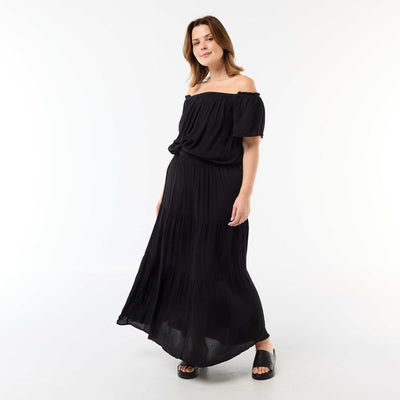 Jupe midi en matière crépon NOIR