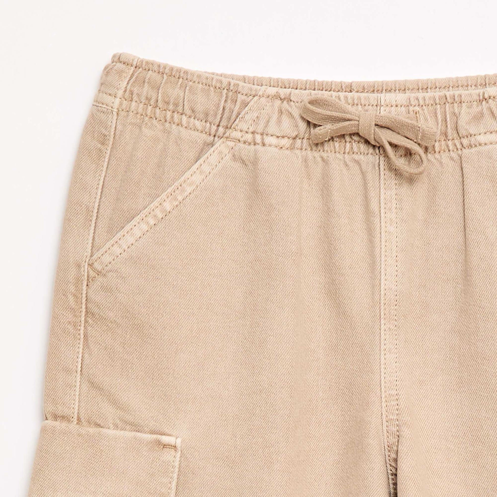Short uni à cordon en coton BEIGE
