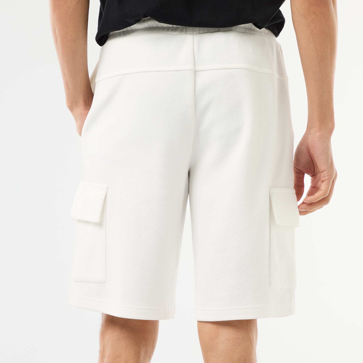 Bermuda en piqué de coton multipoches BLANC