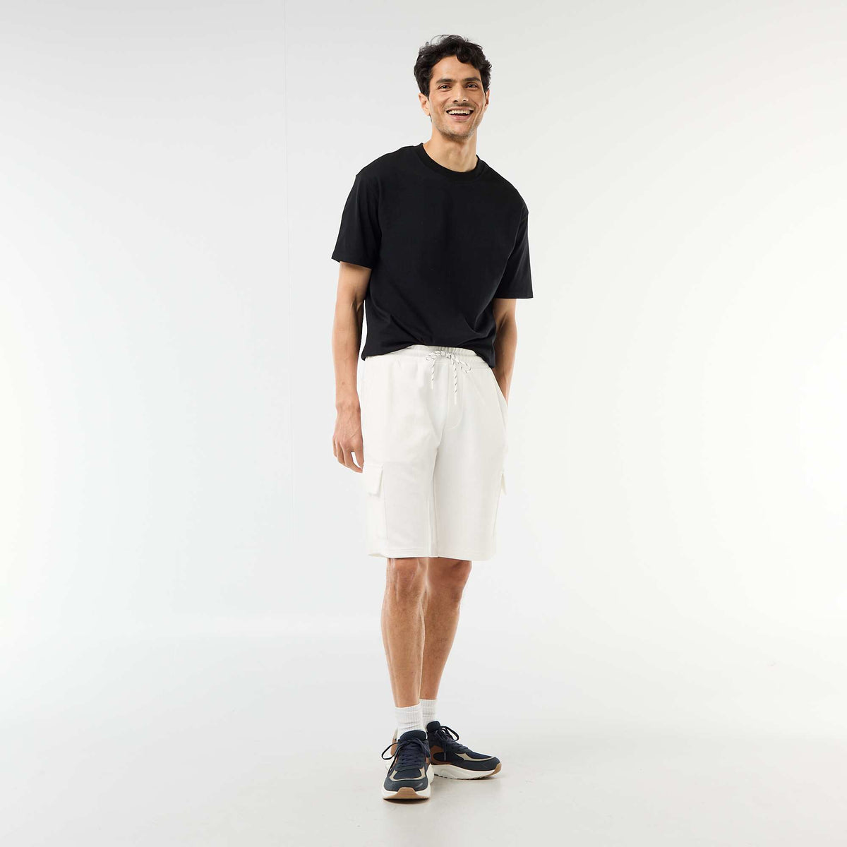 Bermuda en piqué de coton multipoches BLANC