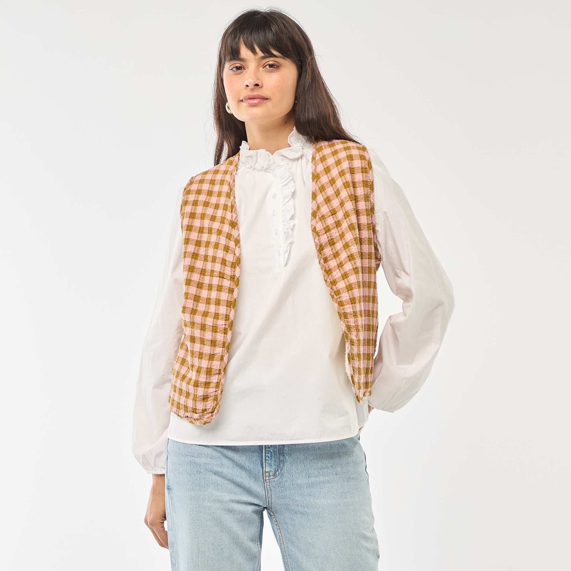 Veste sans manches réversible à carreaux ROSE