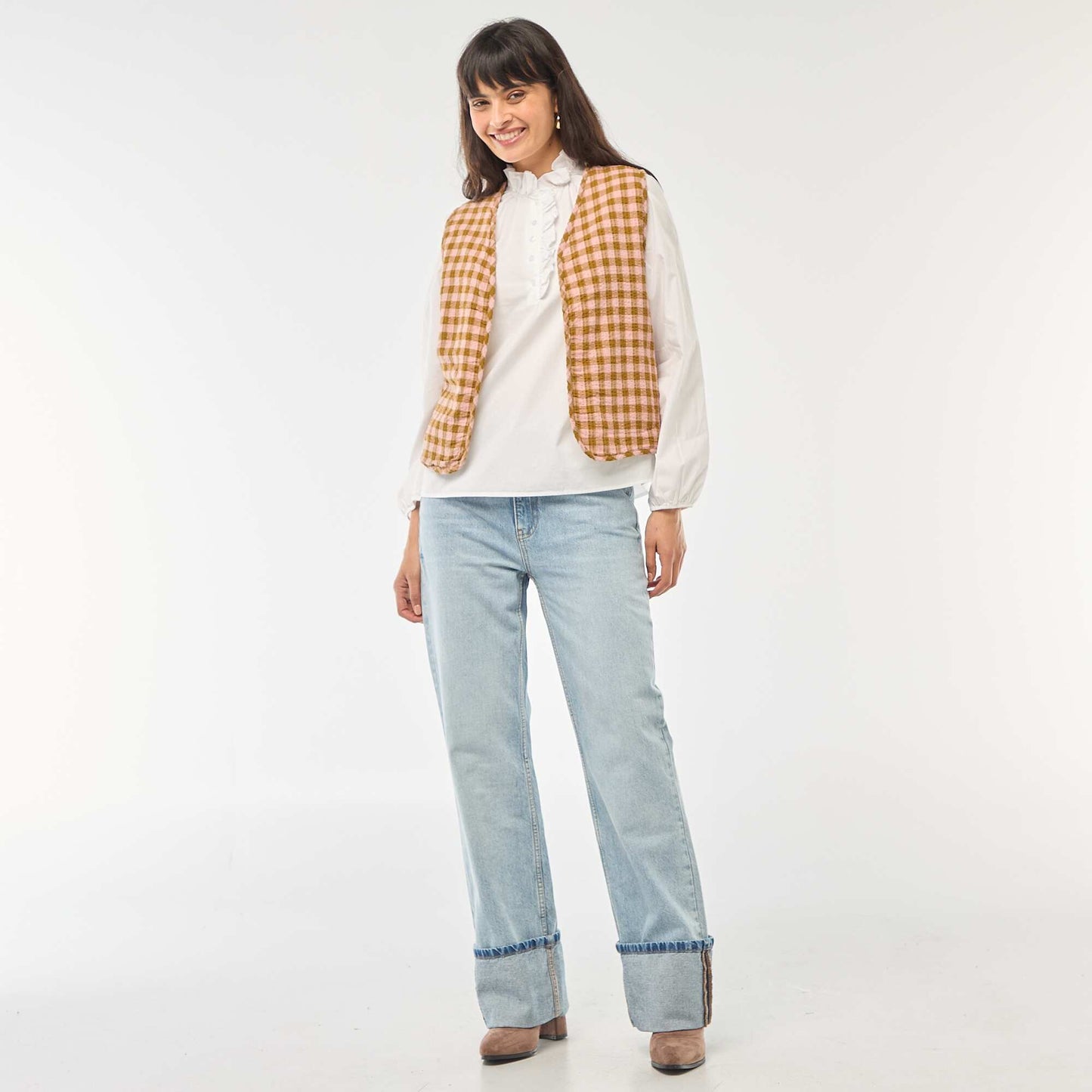 Veste sans manches réversible à carreaux ROSE