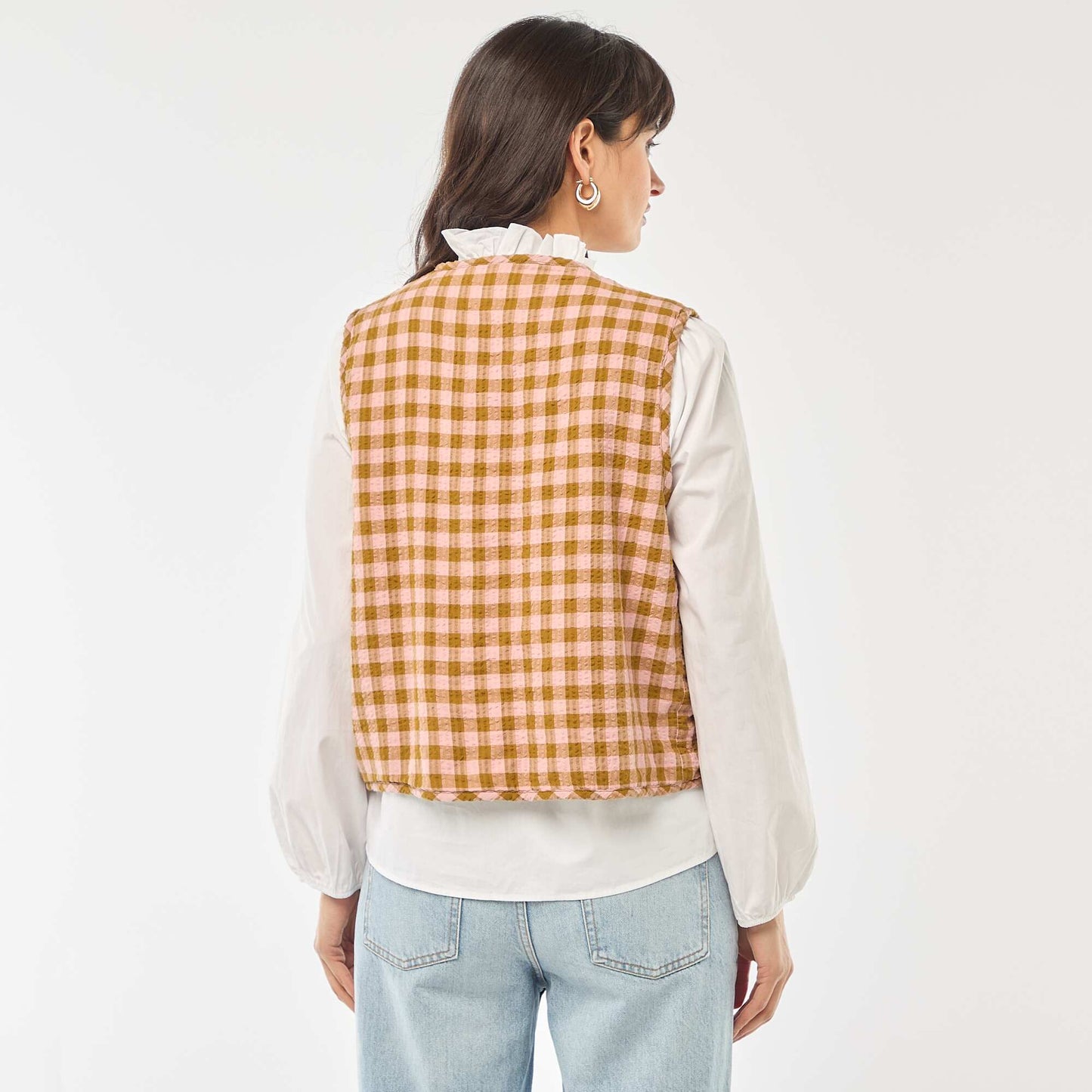 Veste sans manches réversible à carreaux ROSE
