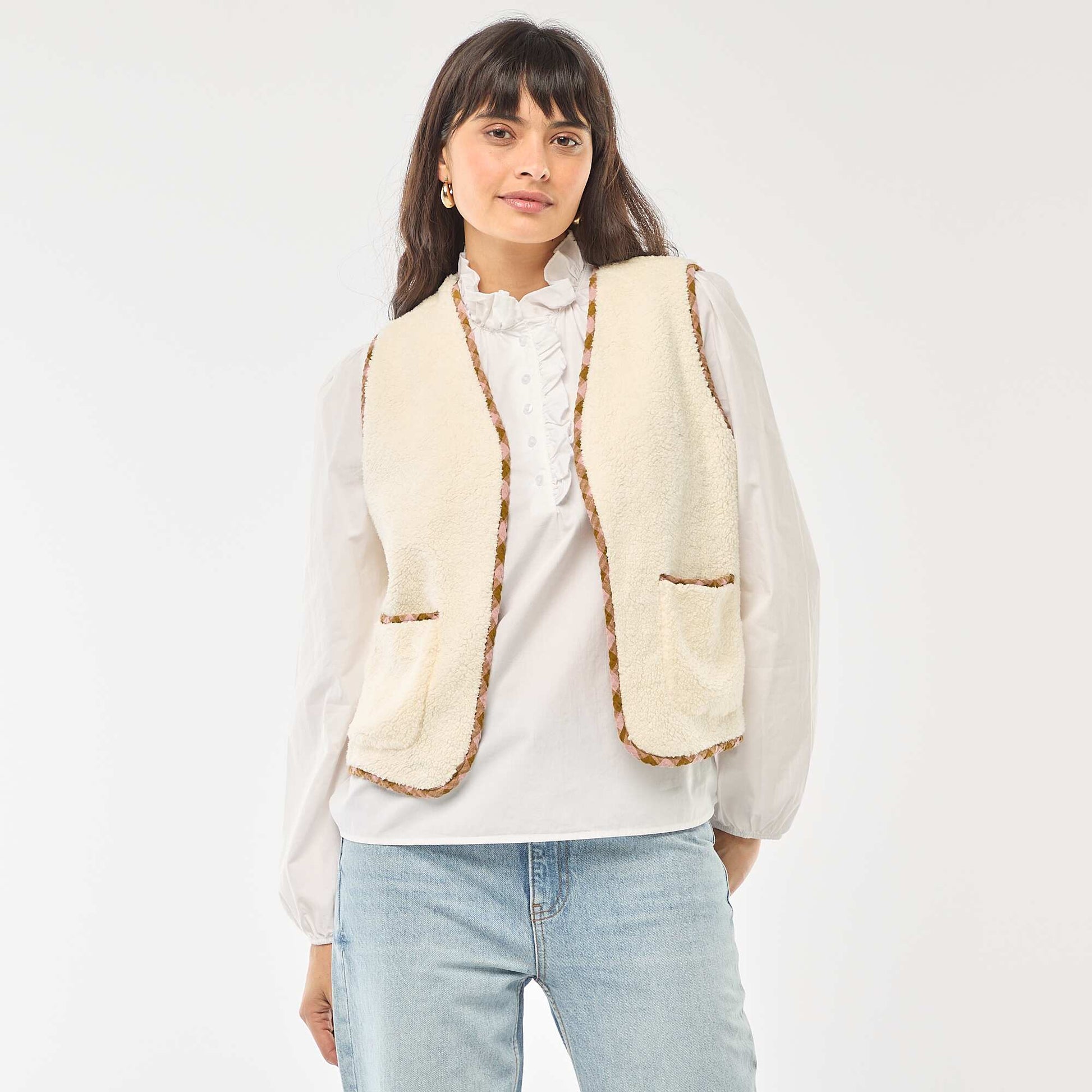 Veste sans manches réversible à carreaux ROSE