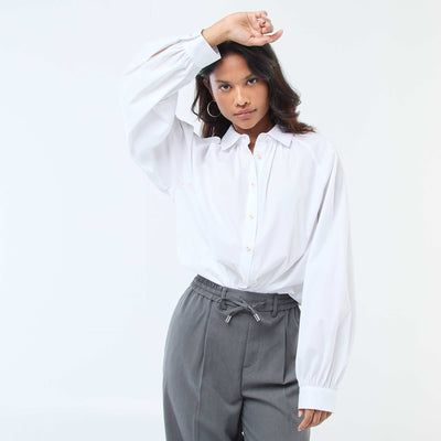 Chemise en popeline manches larges BLANC