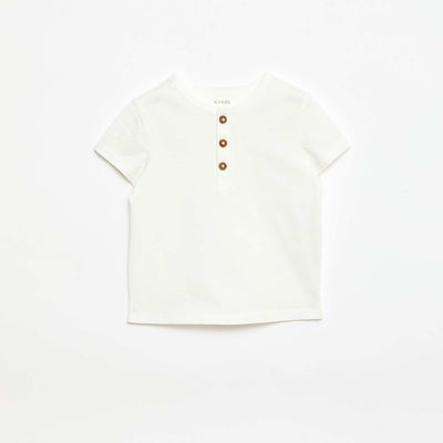 T-shirt à col tunisien boutonné BLANC