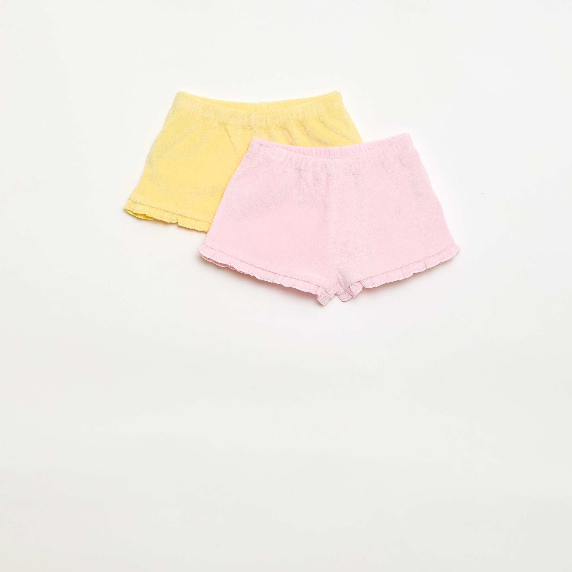 Lot de 2 shorts unis à volants en éponge JAUNE