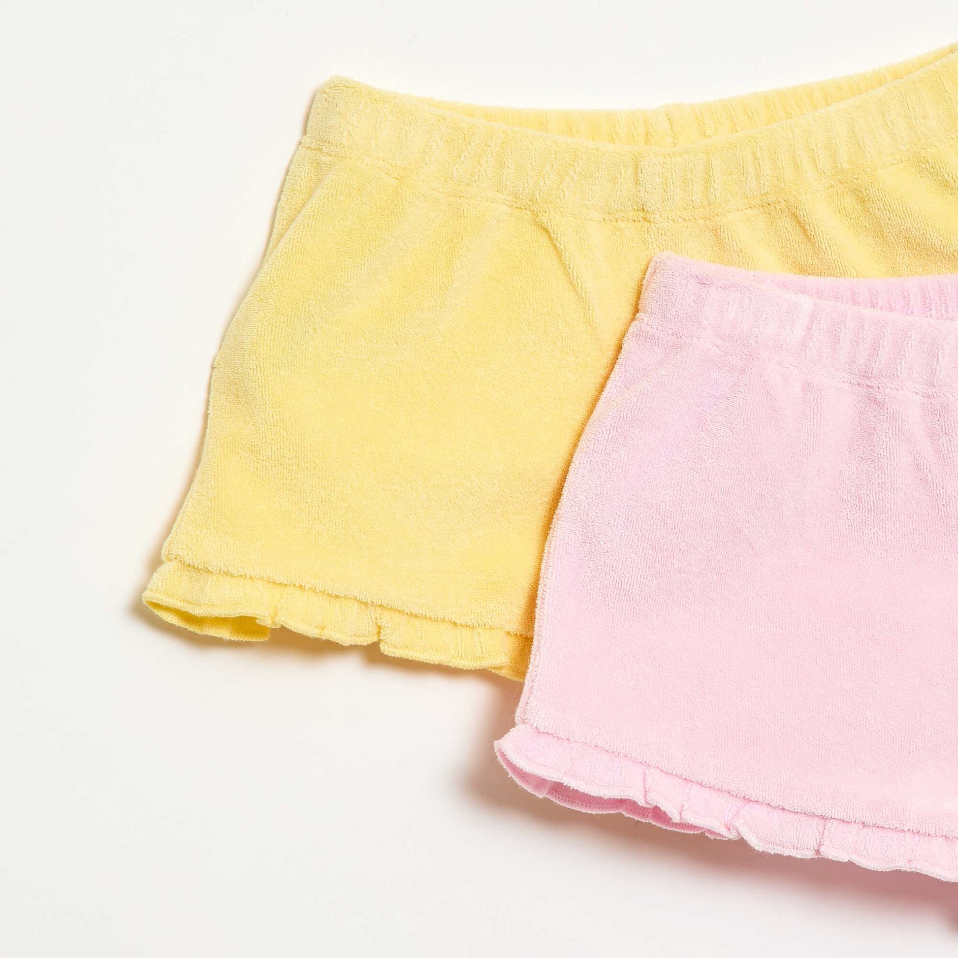 Lot de 2 shorts unis à volants en éponge JAUNE