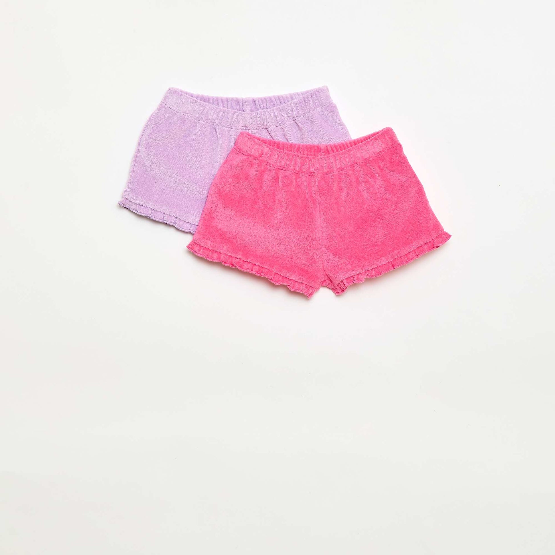 Lot de 2 shorts unis à volants en éponge VIOLET