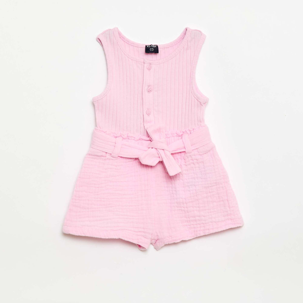 Combinaison short en double gaze de coton + ceinture à nouer ROSE