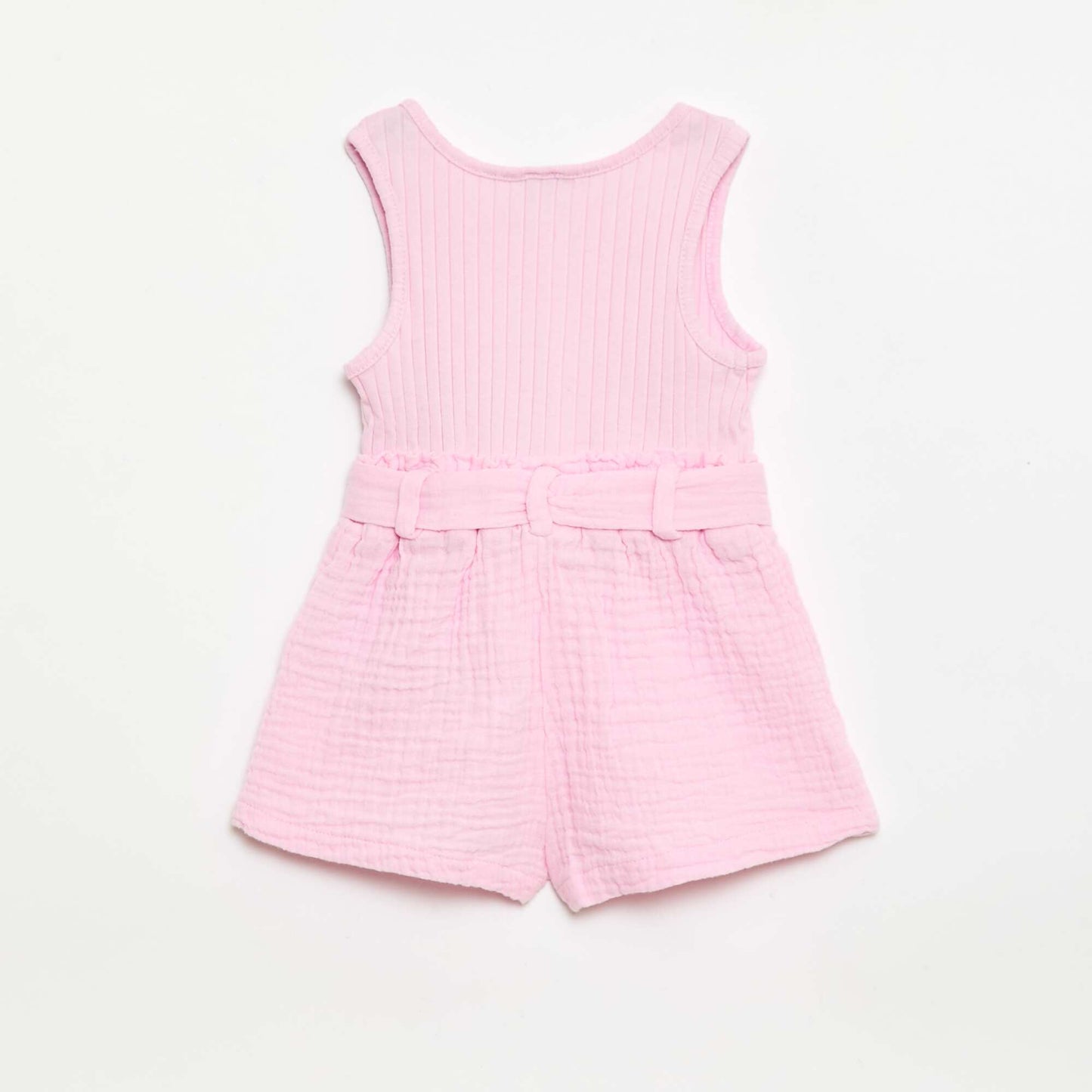 Combinaison short en double gaze de coton + ceinture à nouer ROSE