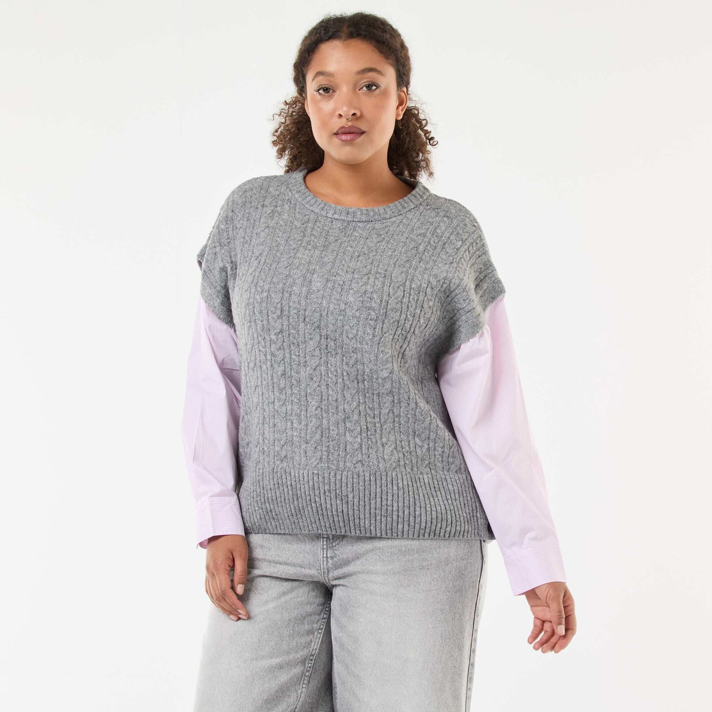 Pull 2-en-1 avec chemise GRIS/ROSE