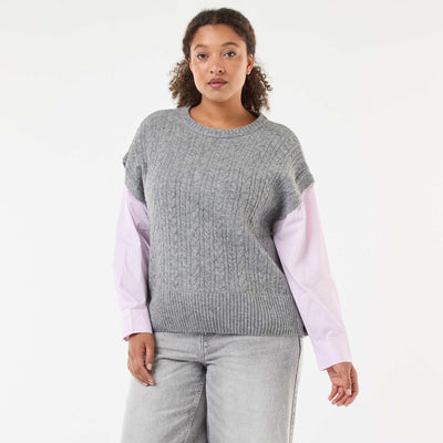 Pull 2-en-1 avec chemise GRIS/ROSE
