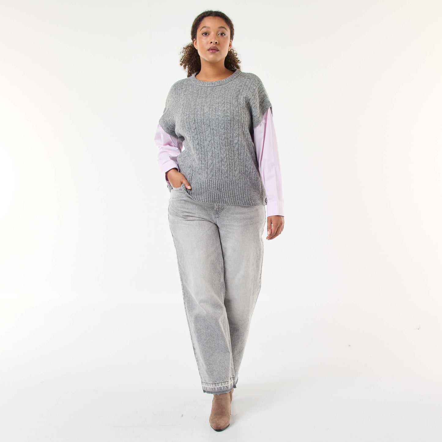 Pull 2-en-1 avec chemise GRIS/ROSE