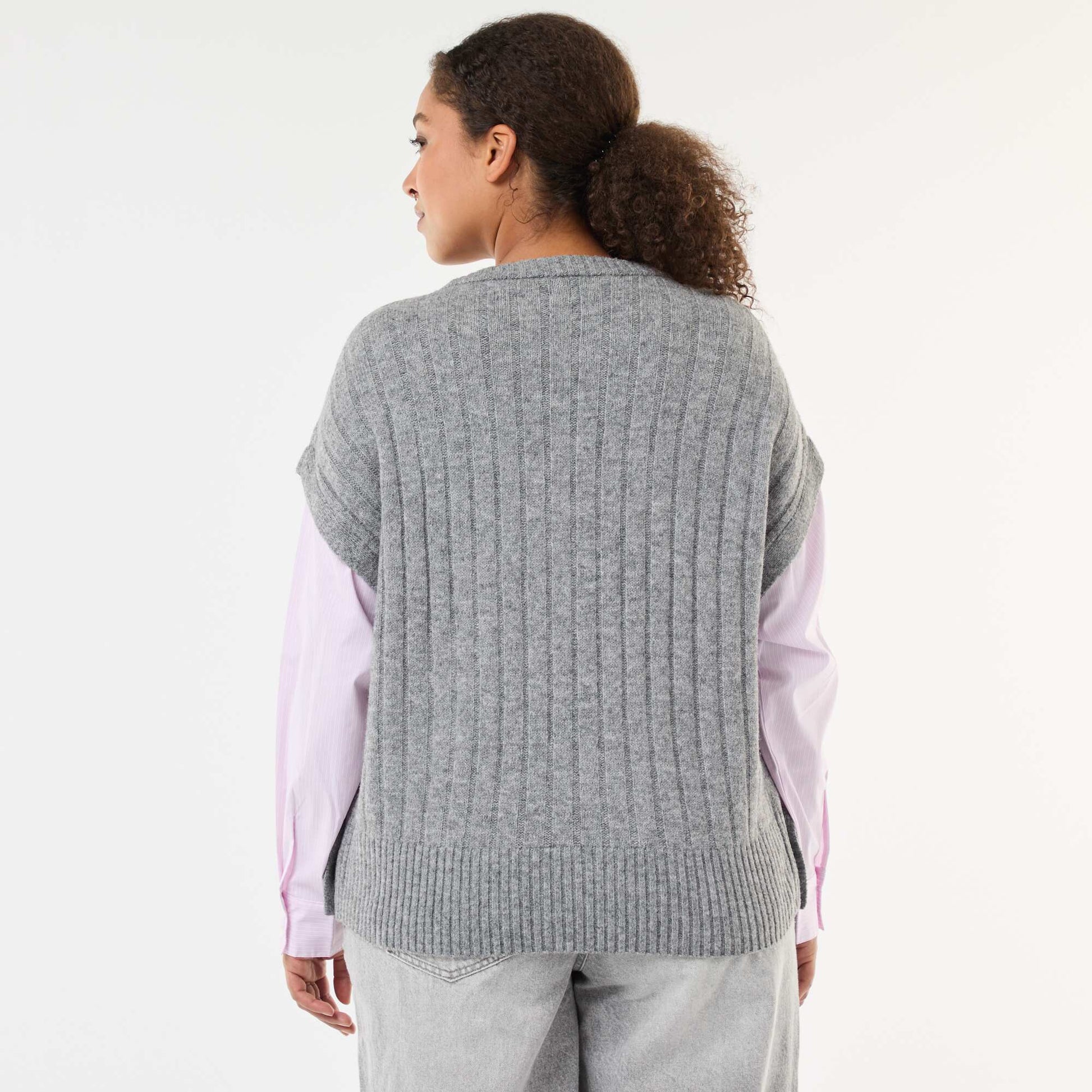 Pull 2-en-1 avec chemise GRIS/ROSE