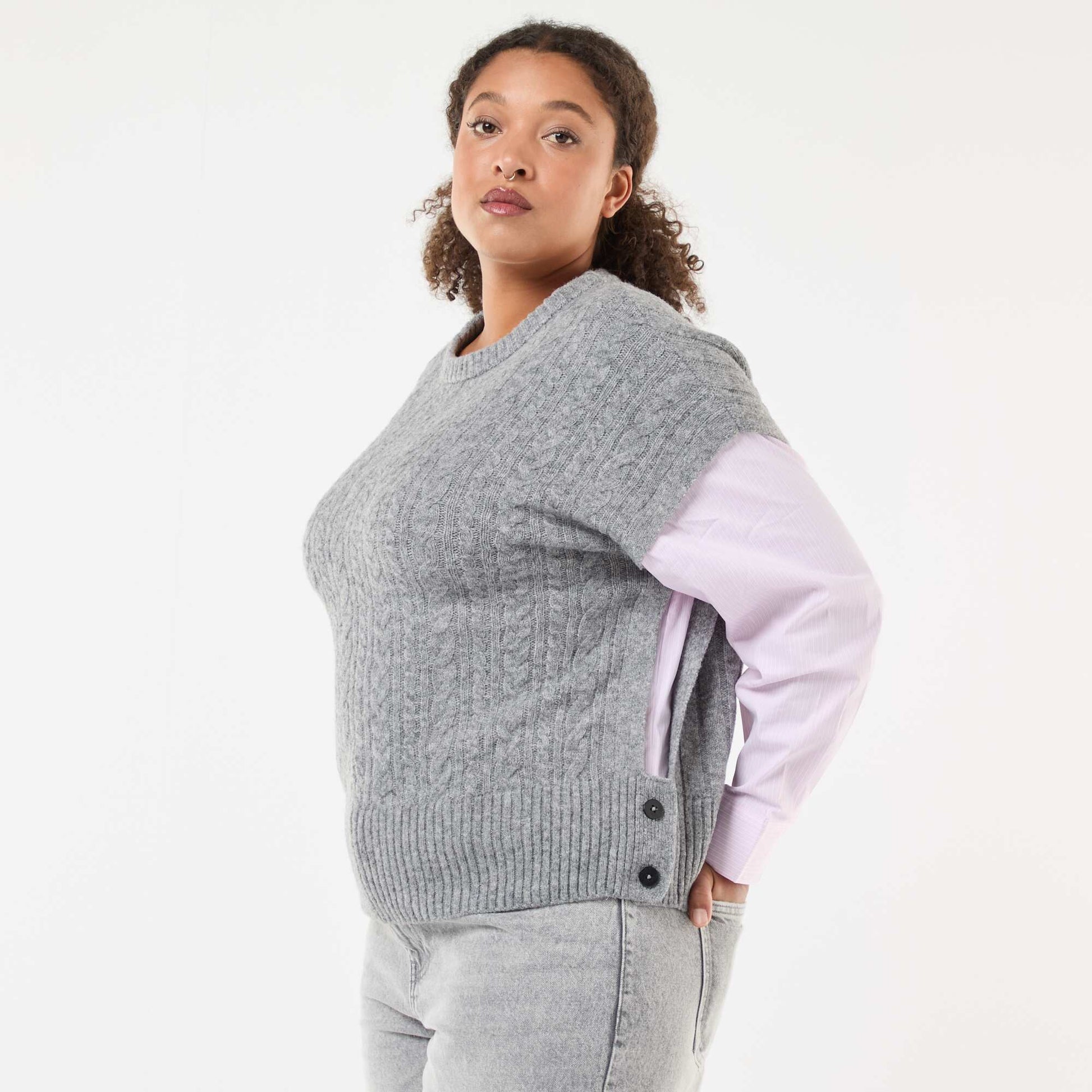 Pull 2-en-1 avec chemise GRIS/ROSE