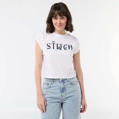 Tee-shirt 'Stitch' cropped BLANC