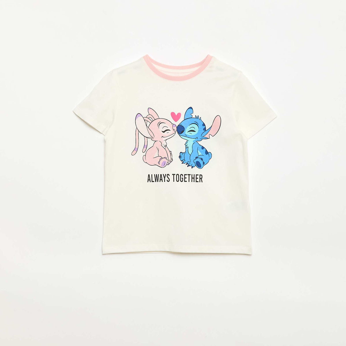 T-shirt 'Disney' 'Stitch & Angel' en coton uni BLANC