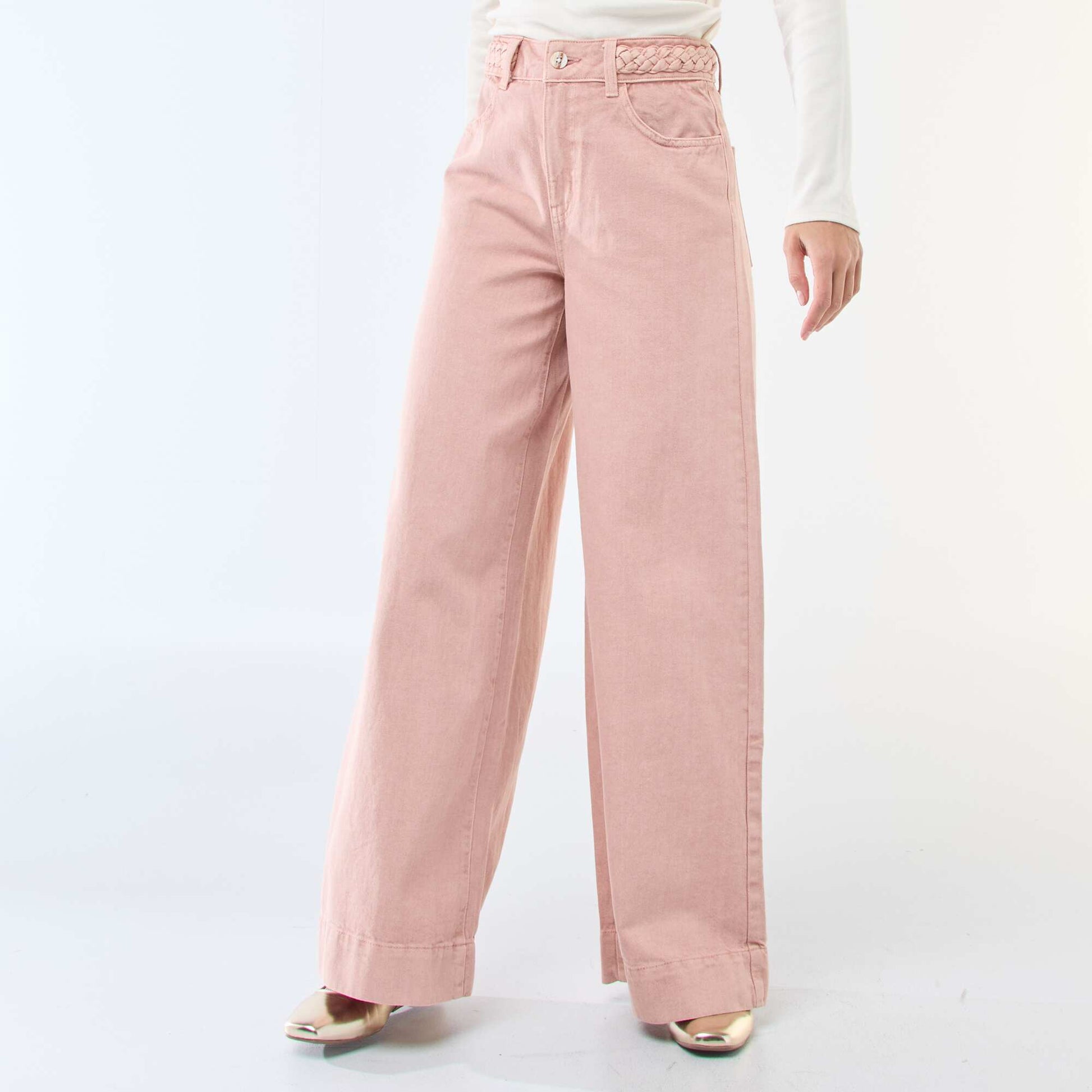 Pantalon denim taille haute et coupe large ROSE