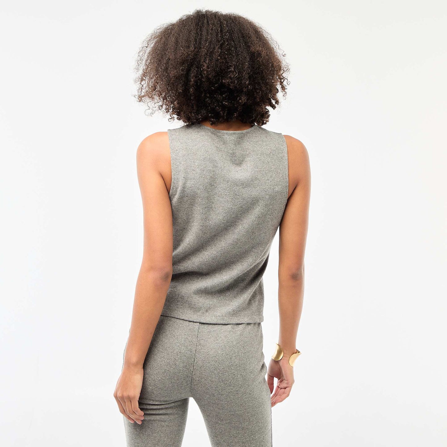 Top sans manches boutonné en maille doudou GRIS
