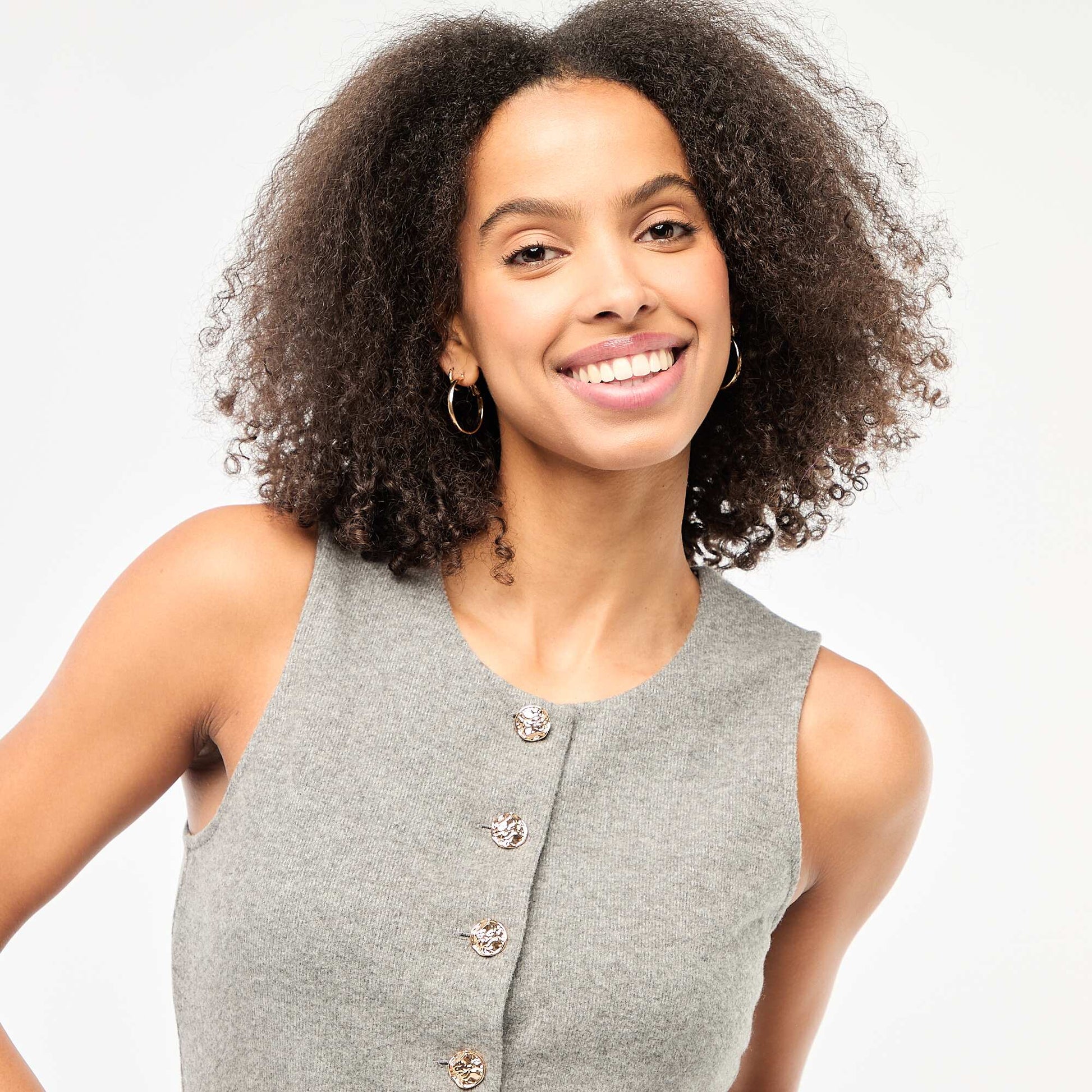 Top sans manches boutonné en maille doudou GRIS