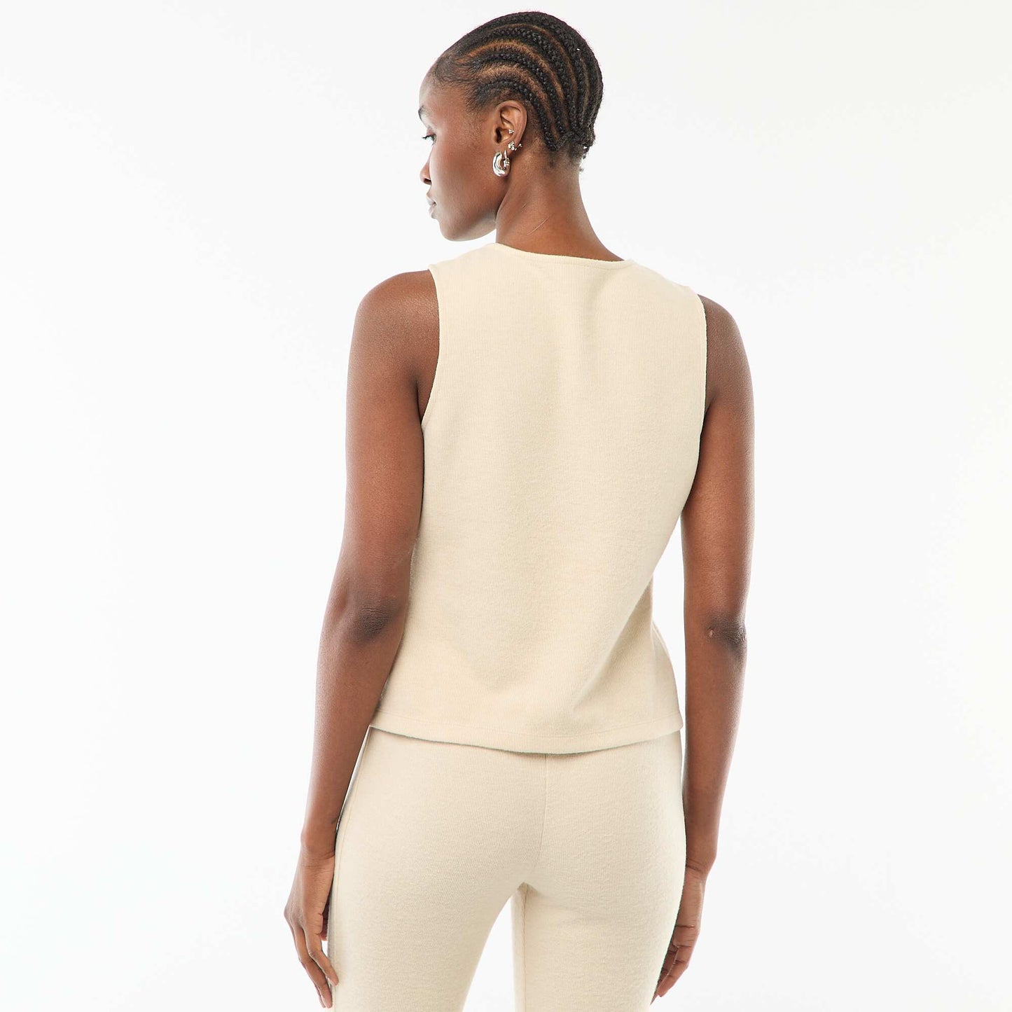 Top sans manches boutonné en maille doudou BEIGE