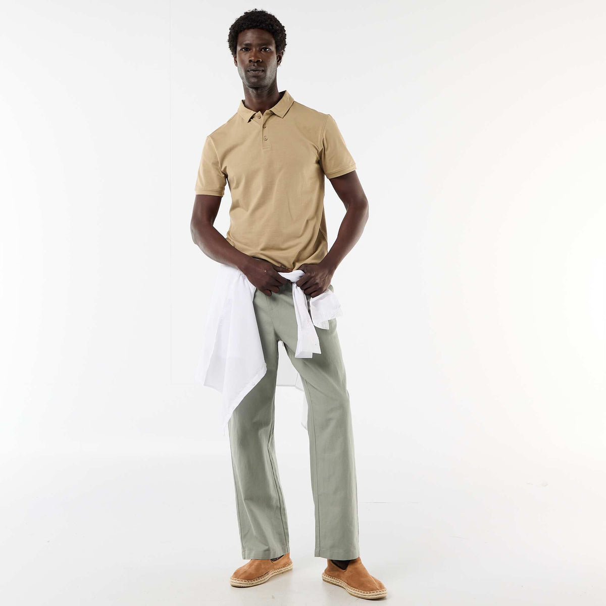polo en nid d'abeilles avec col zippé BEIGE